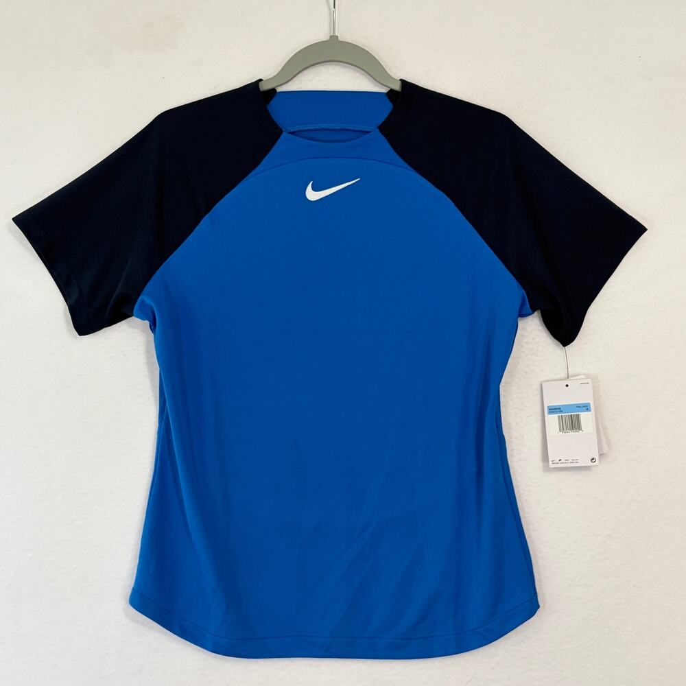 Nike Soccer Jersey Womens Medium Blue Black NWT Activewear Top Gym Shirt